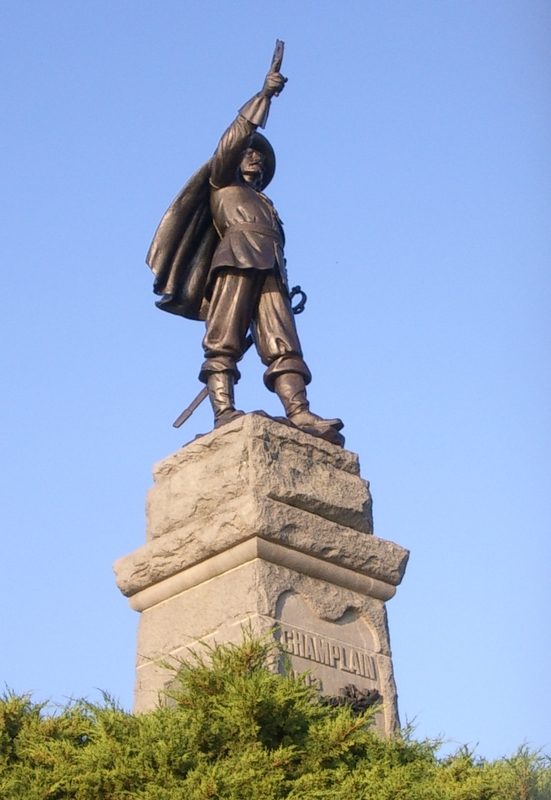Statue of Champlain sculpted in 1915 to commemmorate the 300th anniversary of his second voyage up the Ottawa River. According to National Capital Commission, statue by Hamilton MacCarthy shows Champlain holding his famous astrolabe upside down! Nepean Point is behind National Art gallery on a headland overlooking river. Check out NCC webpage.